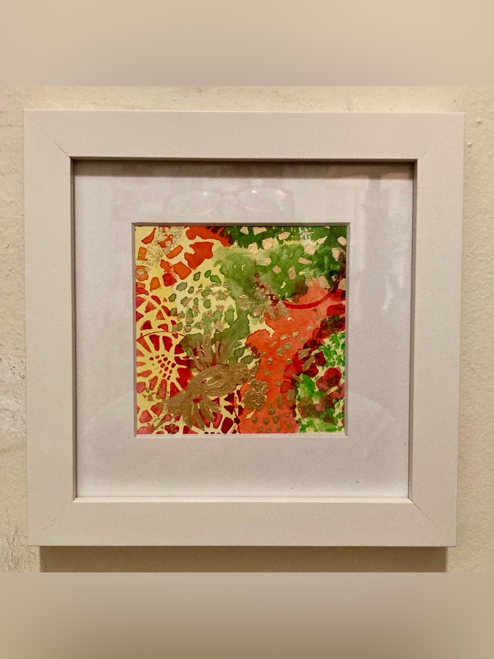 Framed Original Watercolor Art “Abstract Bird in Flight” Size 7”x7”
